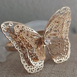Butterfly Cz gold plated Ring Sz 6